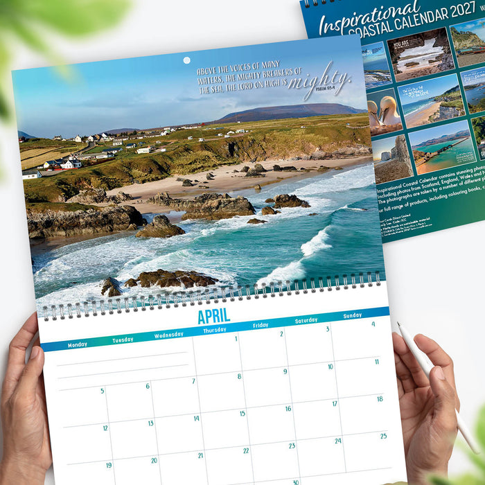 2027 Inspirational Coastal Calendar, With Bible Verses On Every Page, Size A4 When Closed