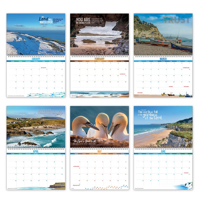 2027 Inspirational Coastal Calendar, With Bible Verses On Every Page, Size A4 When Closed