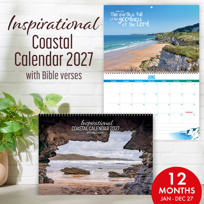 2027 Inspirational Coastal Calendar, With Bible Verses On Every Page, Size A4 When Closed
