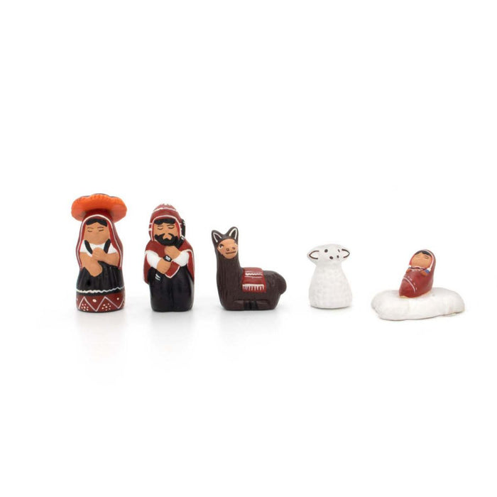 Holy Family Nativity Figures With Lama and Sheep, Fairtrade Peruvian Ceramic Figurines