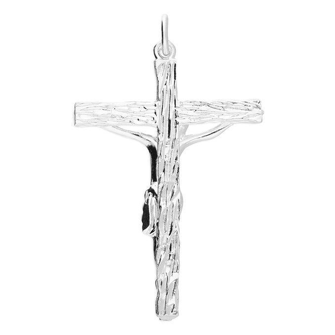 Sterling Silver Crucifix Pendant 36mm High Tree Design