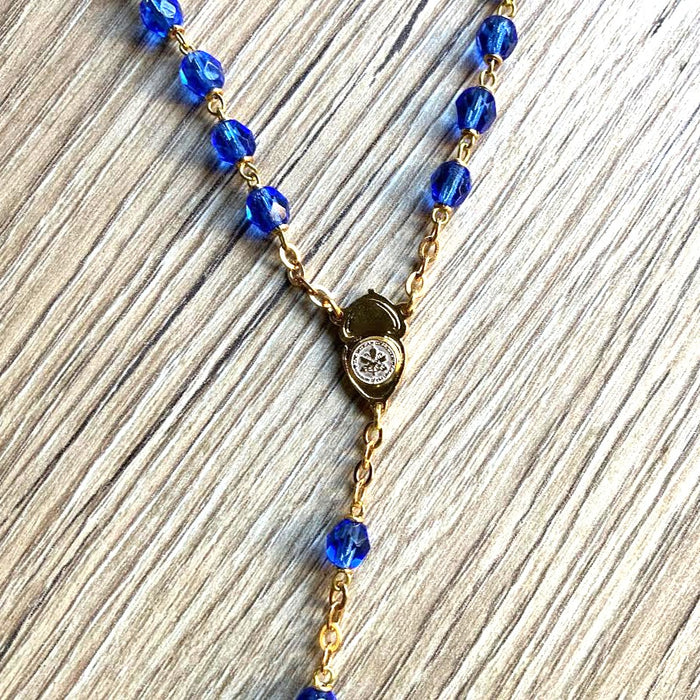 Blue Crystal Glass Rosary, With Strong Capped Beads - Bead Size 5mm x 6mm
