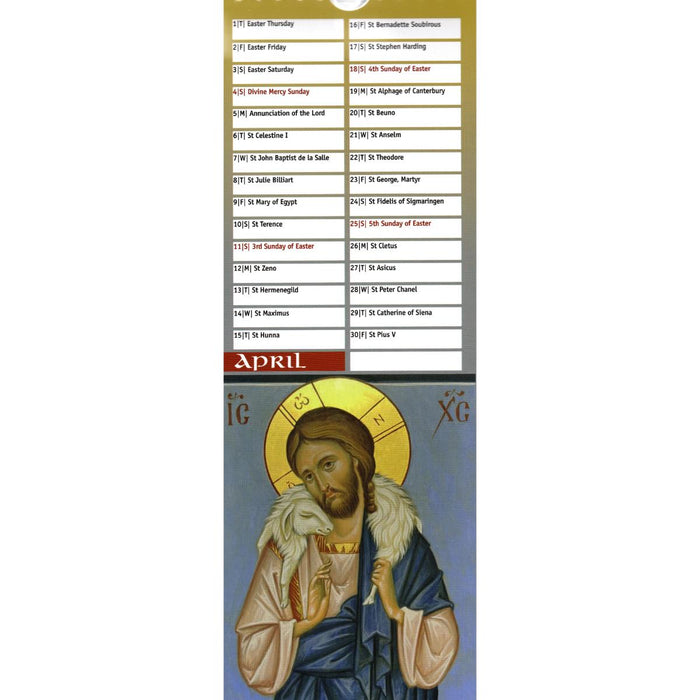 Icon and Word Wall Calendar 2027 - Words of Wisdom on the reverse of each Icon - Size 30cm x 10.8cm