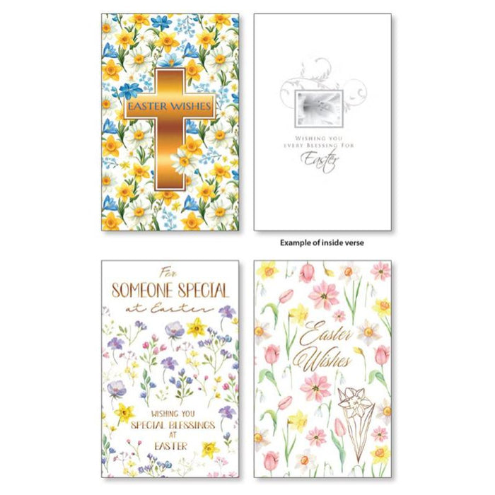 Easter Wishes For Someone Special Greeting Card - Pack of 12 - With 3 Different Floral Images and Gold Foil Highlights