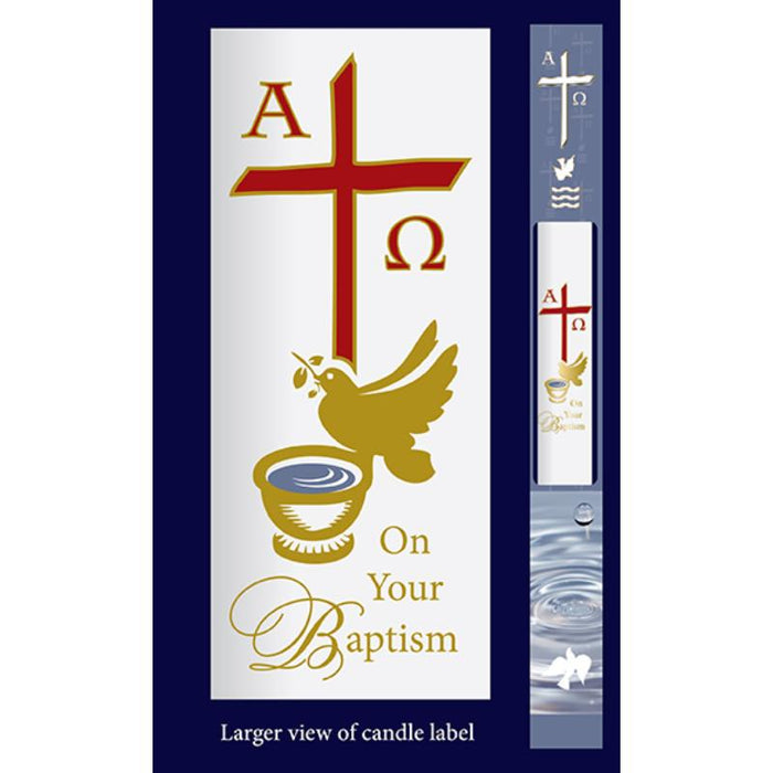 Baptismal Candle 10 Inches High, Boxed with a Gold and Red Coloured Baptism Transfer
