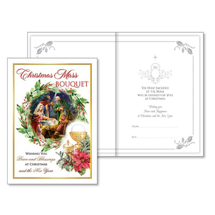 Christmas Mass Bouquet Greetings Card, Wishing You Peace and Blessings