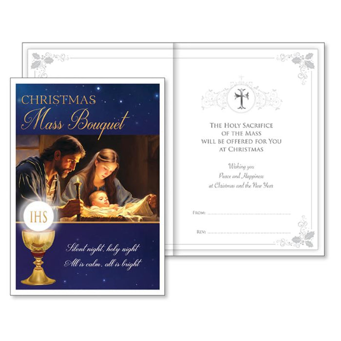 Christmas Mass Bouquet Greetings Card - Silent Night Holy Night, With Insert