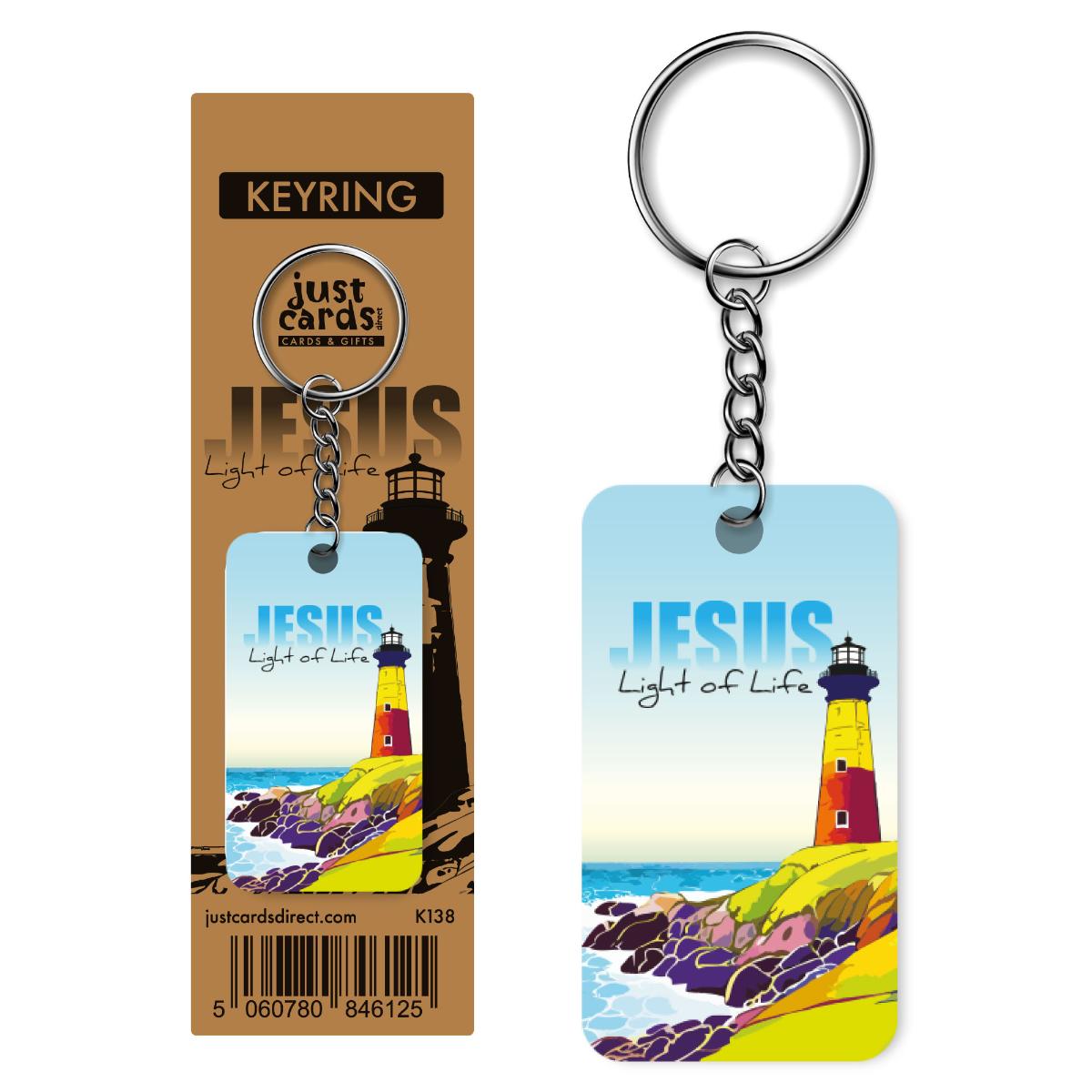 Jesus Light of Life - Wooden Keyring on a Metal Keychain, Bible Verse ...