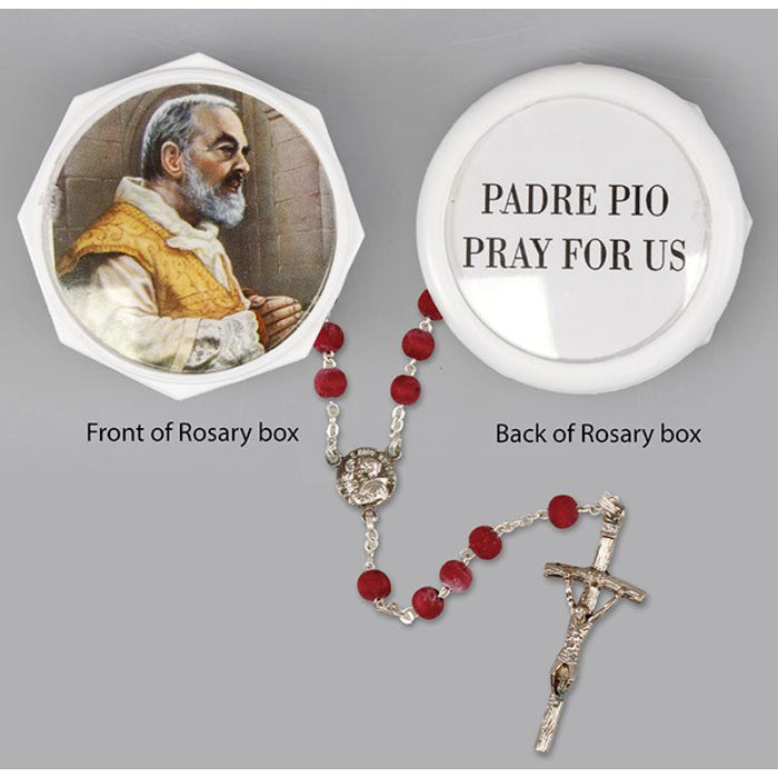 St Padre Pio Rose Scented Rosary Beads, With The Papal Design Log Shaped Crucifix
