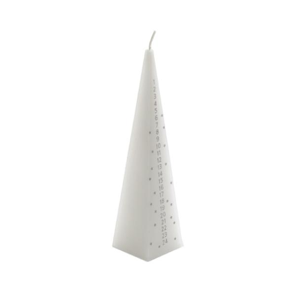 Dated White and Silver Coloured Advent Candle Pyramid Design, Size 33cm / 13 Inches High