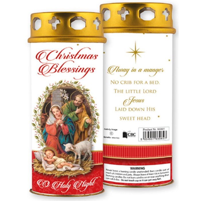 Christmas Candle, Christmas Blessings - O Holy Night - 16.5cm High With Windproof Top