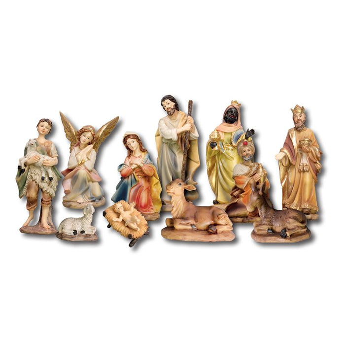 Nativity Crib Set, 11 Handpainted Resin Figures 9cm / 3.5 Inches High and 32cm / 12.5 Inch Wide Stable