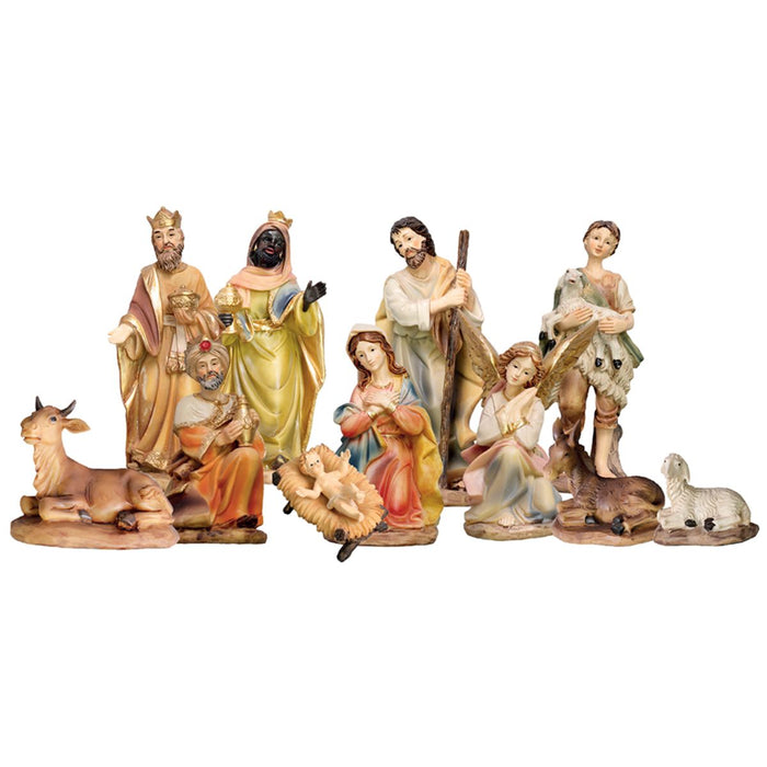 Nativity Crib Set, 11 Handpainted Resin Figures 30cm / 12 Inches High and Crib 70cm / 27.5 Inches Wide Stable
