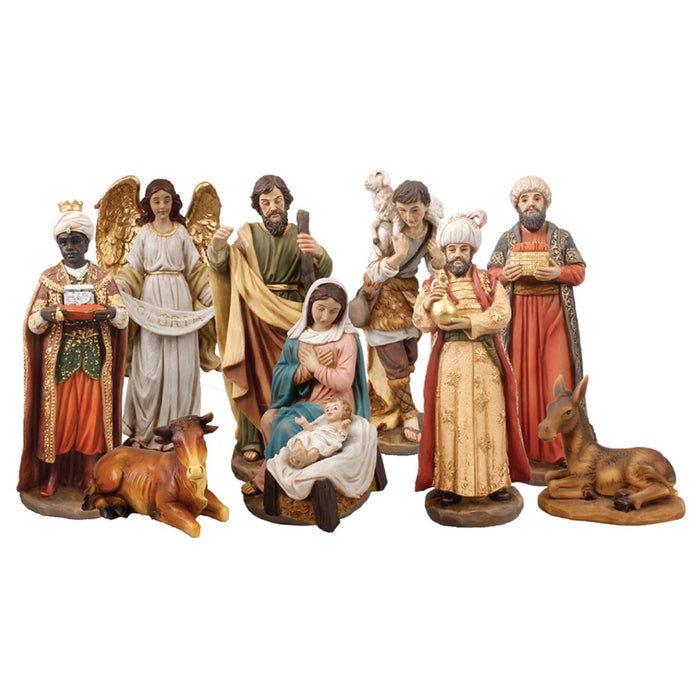 Nativity Crib Set, 10 Handpainted Resin Figures 25cm / 10 Inches High and 70cm / 27.5 Inch Wide Stable