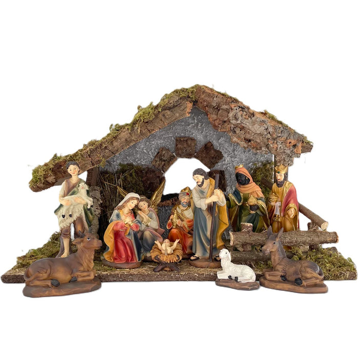 Nativity Crib Set, 11 Handpainted Resin Figures 15cm / 6 Inches High and 49cm / 19 Inches Wide Stable