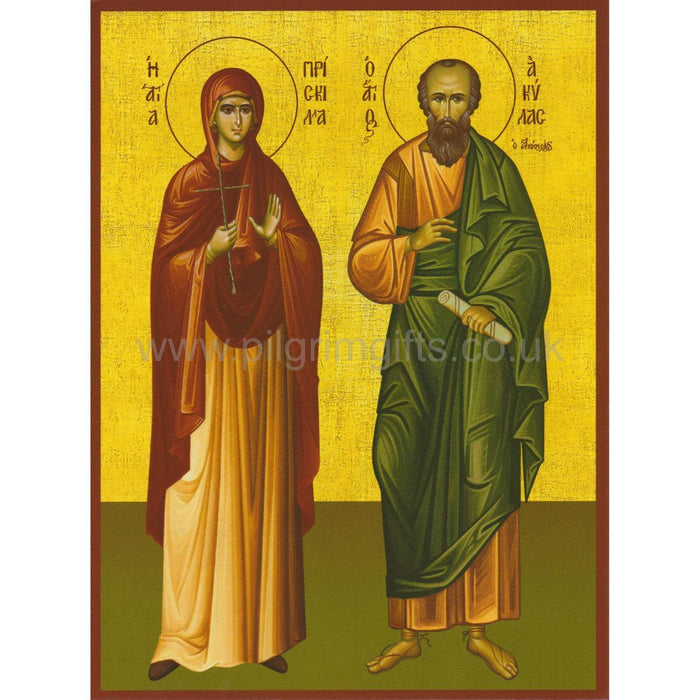 Saints and Apostles Priscilla and Aquila - Mounted Icon Print - Size 20cm x 26cm