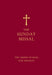 The Sunday Missal book cover featuring a deep red background with gold text and a gold Christian cross at the top center.