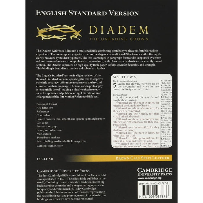 ESV Diadem Reference Edition, Brown Calf Split Leather Red-letter Text, by Cambridge Bibles