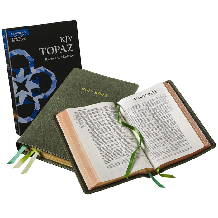 KJV Topaz Reference Edition, Words Of Christ In Red - Dark Green Goatskin Leather - KJ676:XRL