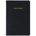 Black Bible with 'HOLY BIBLE' embossed in gold on a white background