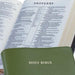 Open Bible showing Proverbs with a green cover