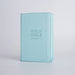 A pastel mint zip-around Holy Bible with 'HOLY BIBLE' and 'NIV' embossed on the front cover.