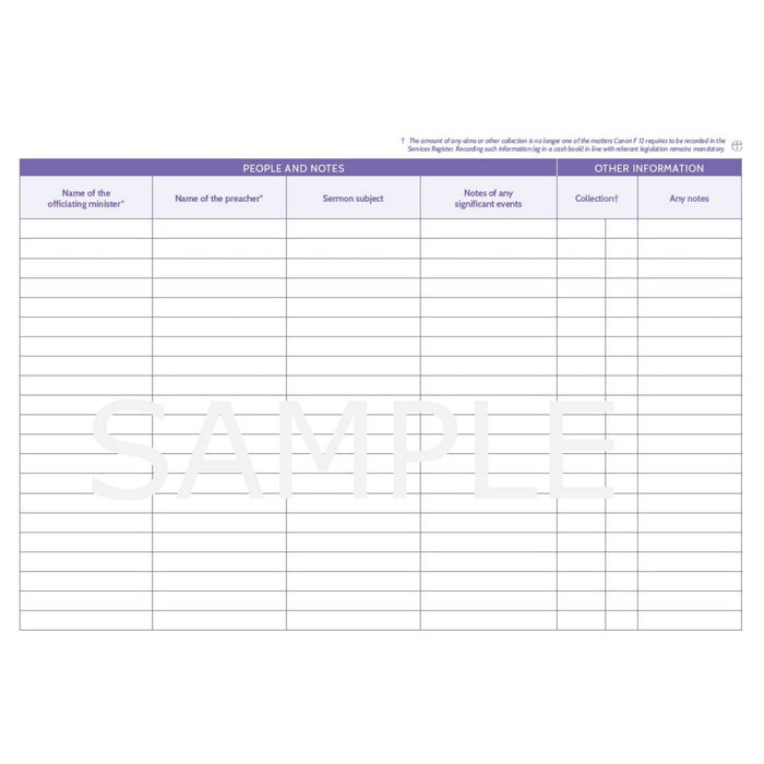 Service Register - Wide Landscape Format - Hardback A4 Size, by Church ...