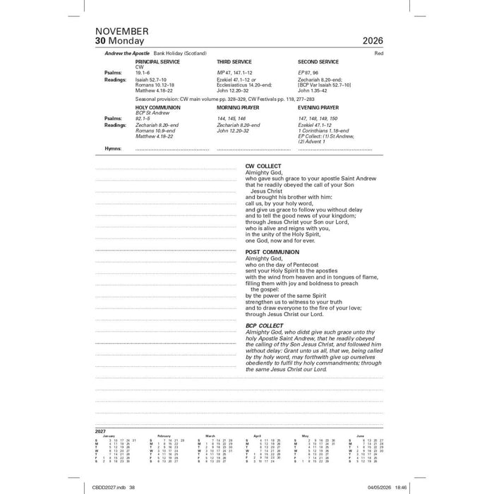 Page from a liturgical calendar with text and dates, featuring a white background.
