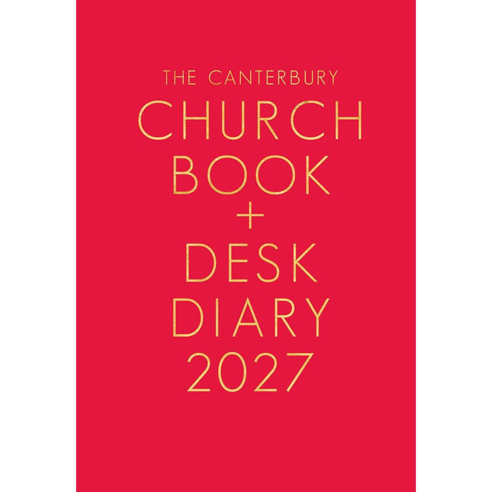 Red book cover with gold text 'The Canterbury Church Book + Desk Diary 2027' on a white background