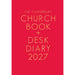 Red book cover with gold text 'The Canterbury Church Book + Desk Diary 2027' on a white background