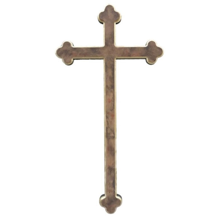 Baroque Design Saint Francis Wooden Cross, Coloured Antique Patina Finish and Gold Edge, Available In 8 Sizes