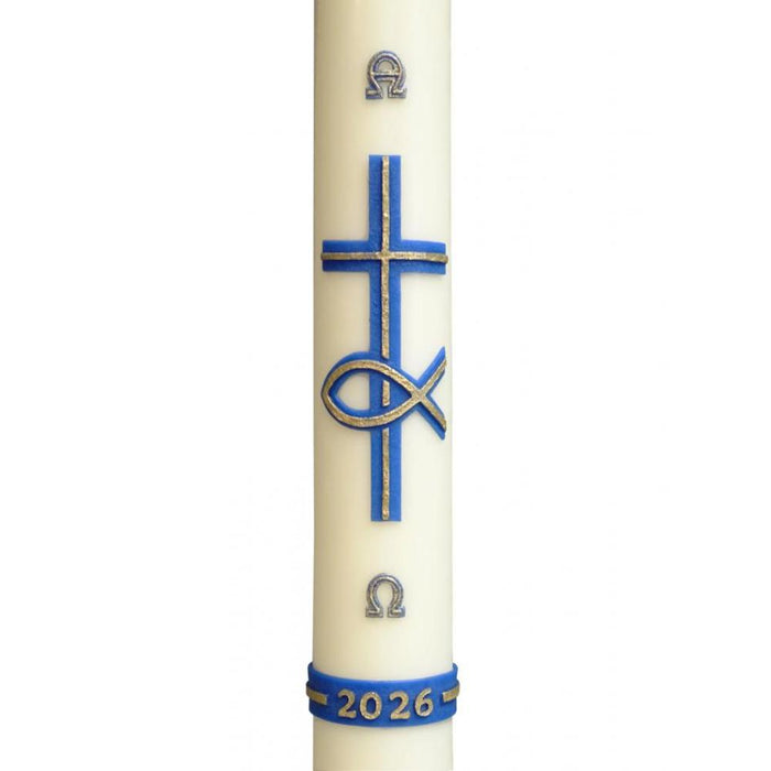 2 1/4 Inch Diameter Paschal Candle, 36 Inches High - With Attached Wax Relief - Available In 8 Designs