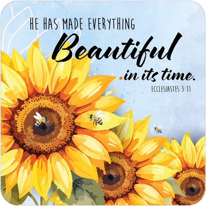 He Has Made Everything Beautiful, Coaster With Bible Verse - Size 9.5cm / 3.75 Inches Square