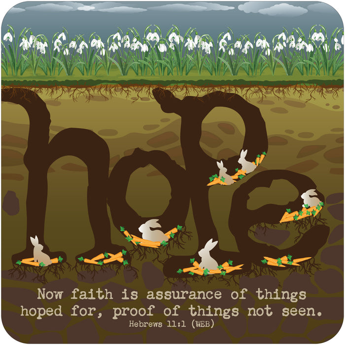 Hope, Coaster With Bible Verse - Size 9.5cm / 3.75 Inches Square