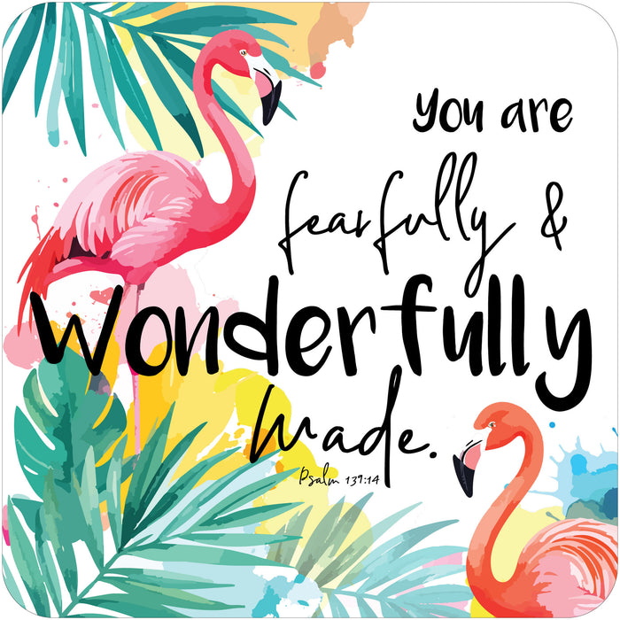 Fearfully And Wonderfully Made, Coaster With Bible Verse - Size 9.5cm / 3.75 Inches Square