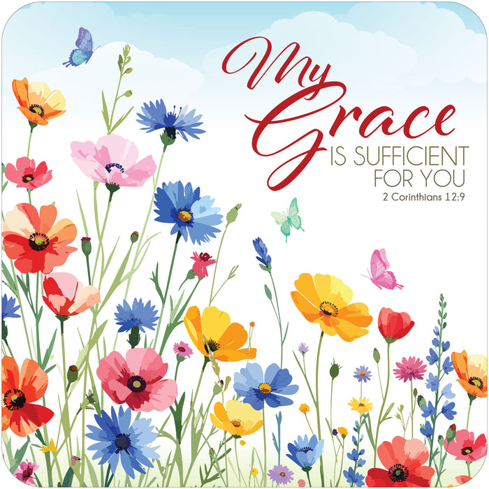 My Grace Is Sufficient For You, Coaster With Bible Verse - Size 9.5cm / 3.75 Inches Square