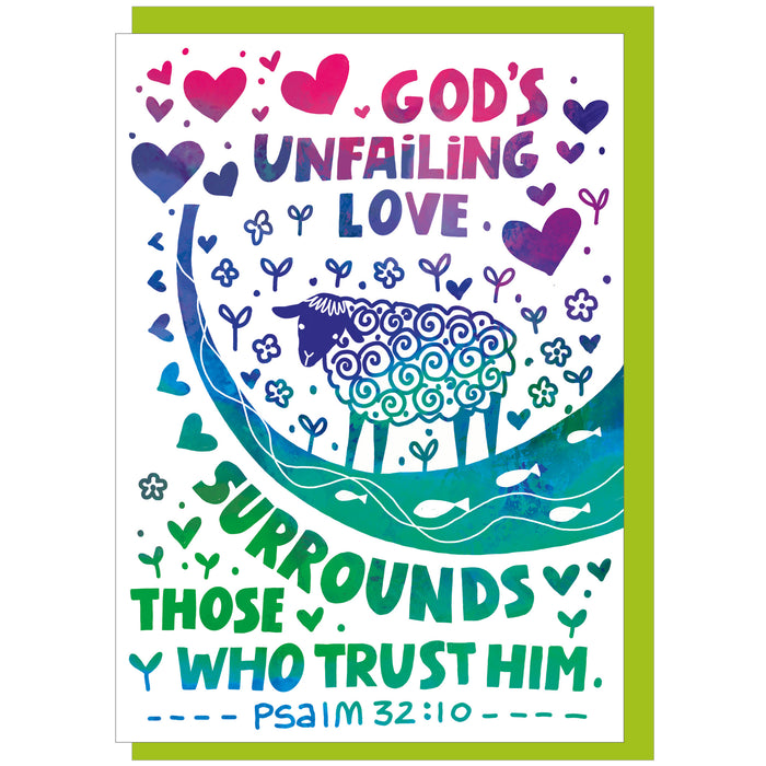 Trust Him, Greetings Card With Bible Verse Psalm 32:10