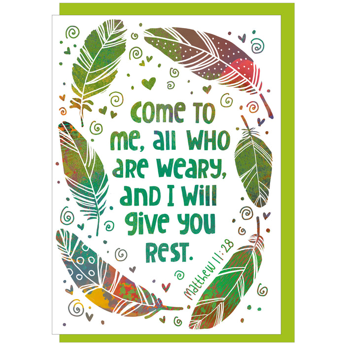 Give You Rest, Greetings Card With Bible Verse Matthew 11:28