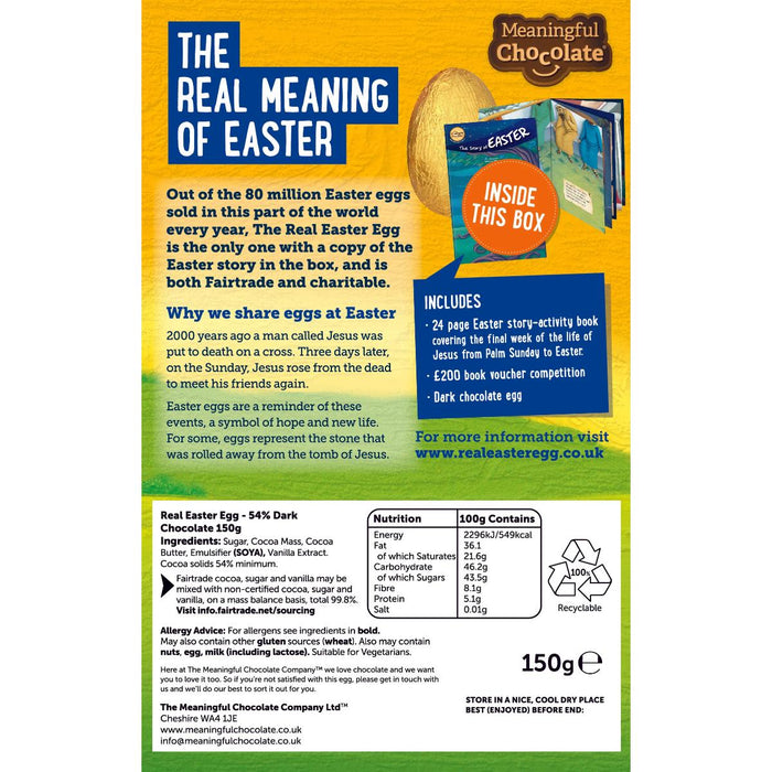 The Real Easter Egg, Fairtrade Dark Chocolate Egg with a 24 Page Easter Story Activity Book, by The Meaningful Chocolate Company