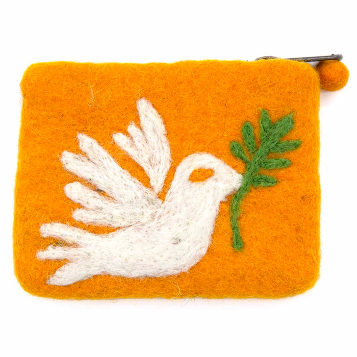 Dove Of Peace Felt Purse, Handmade In Nepal - Size 12cm Wide
