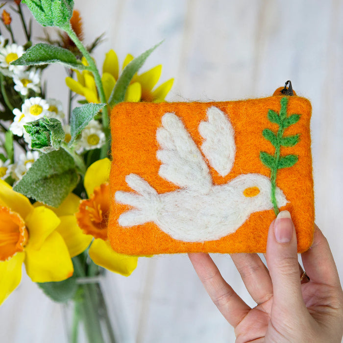Dove Of Peace Felt Purse, Handmade In Nepal - Size 12cm Wide