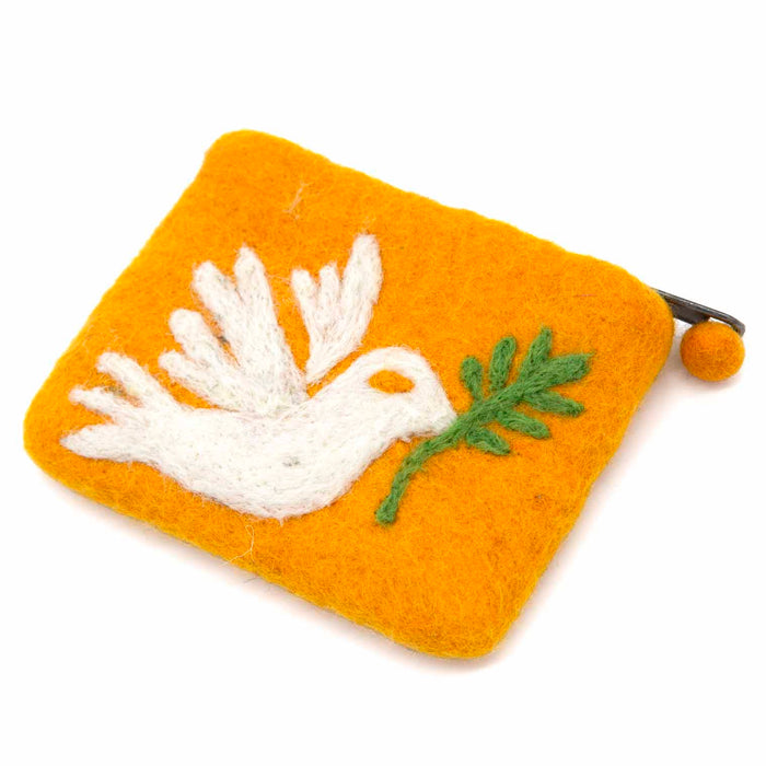 Dove Of Peace Felt Purse, Handmade In Nepal - Size 12cm Wide