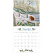 A January wall calendar page with a winter forest illustration at the top showing snow, bare trees, birds, and a squirrel, plus a printed calendar grid for the month below.