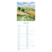 A vertical monthly calendar page showing a colorful landscape painting of rolling green and yellow hills with a winding blue path under a blue sky. Below the artwork is the heading 'August' and a grid of numbered days from 1st to 31st with lined writing space.