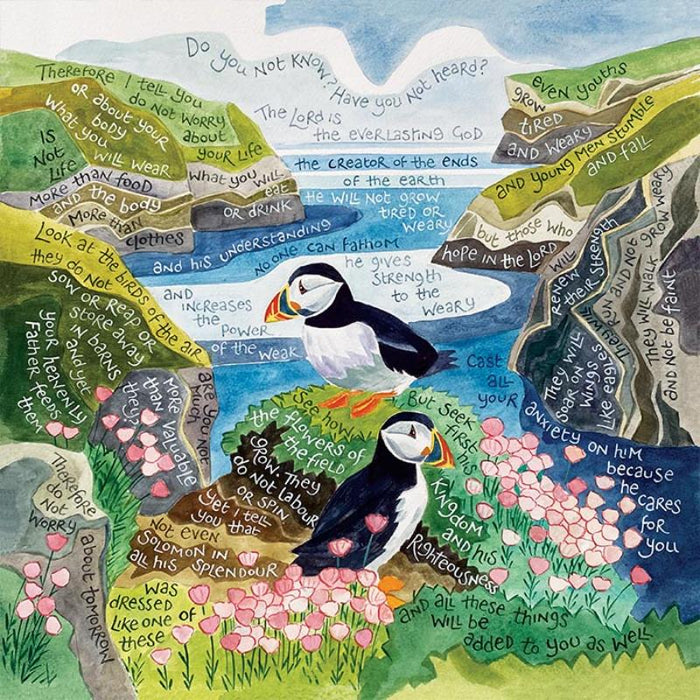 Cast Your Cares on Him - Greeting Card With Bible Verses - Original Artwork by Hannah Dunnett