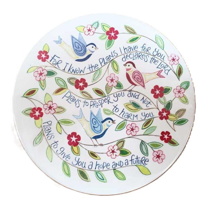 For I Know The Plans I Have For You - Ceramic Coaster Garden Birds With Bible Verse - Size 10cm Diameter