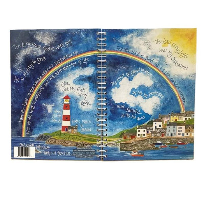 Light of the World - Notebook With Bible Verses On Front and Back Covers - 120 Plain Pages, A5 Spiral Bound