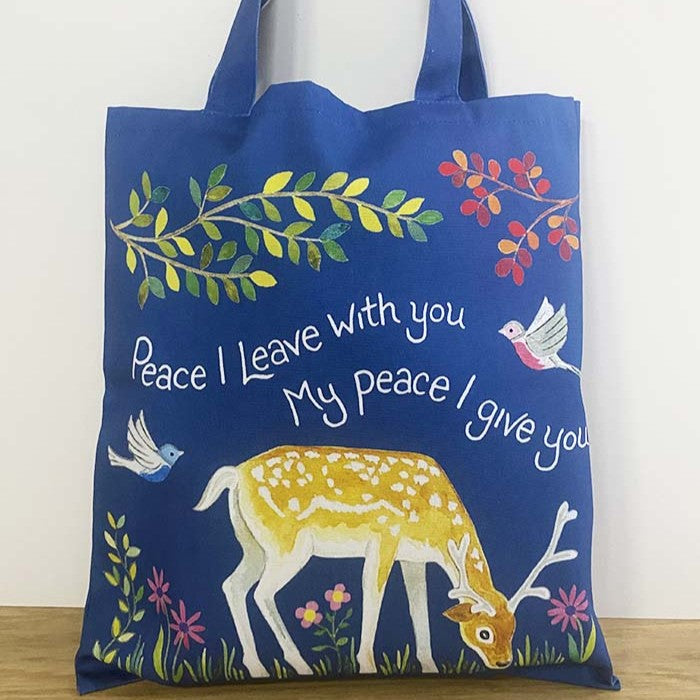 Peace I Leave with You - Hannah Dunnett Canvas Tote Bag With Bible Verse - Size 38cm Wide
