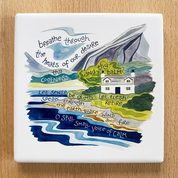 Small Voice of Calm - Hannah Dunnett Ceramic Coaster, Size 10cm Square