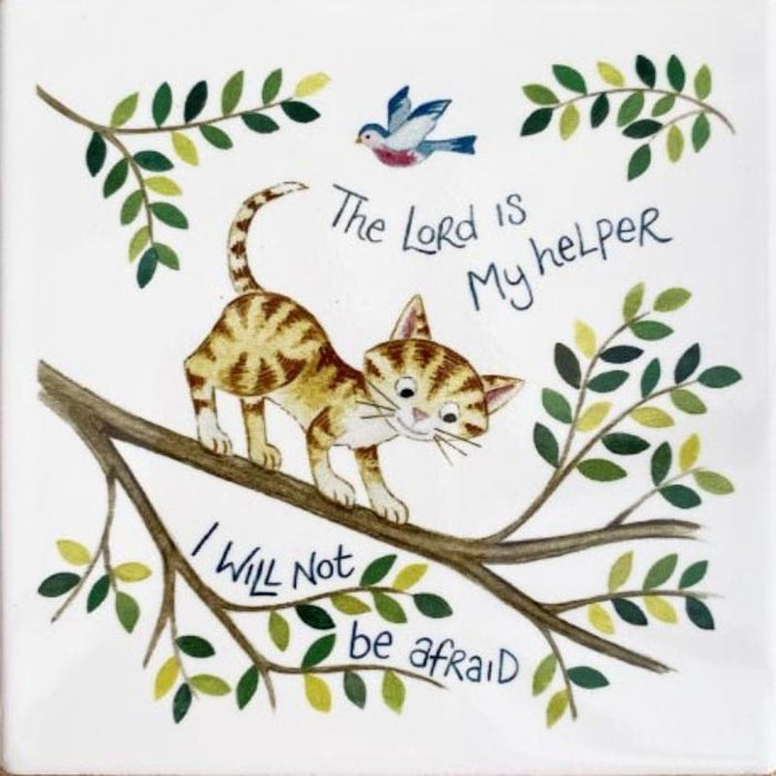 The Lord is My Helper - Ceramic Coaster With Bible Verse, Size 10cm Square
